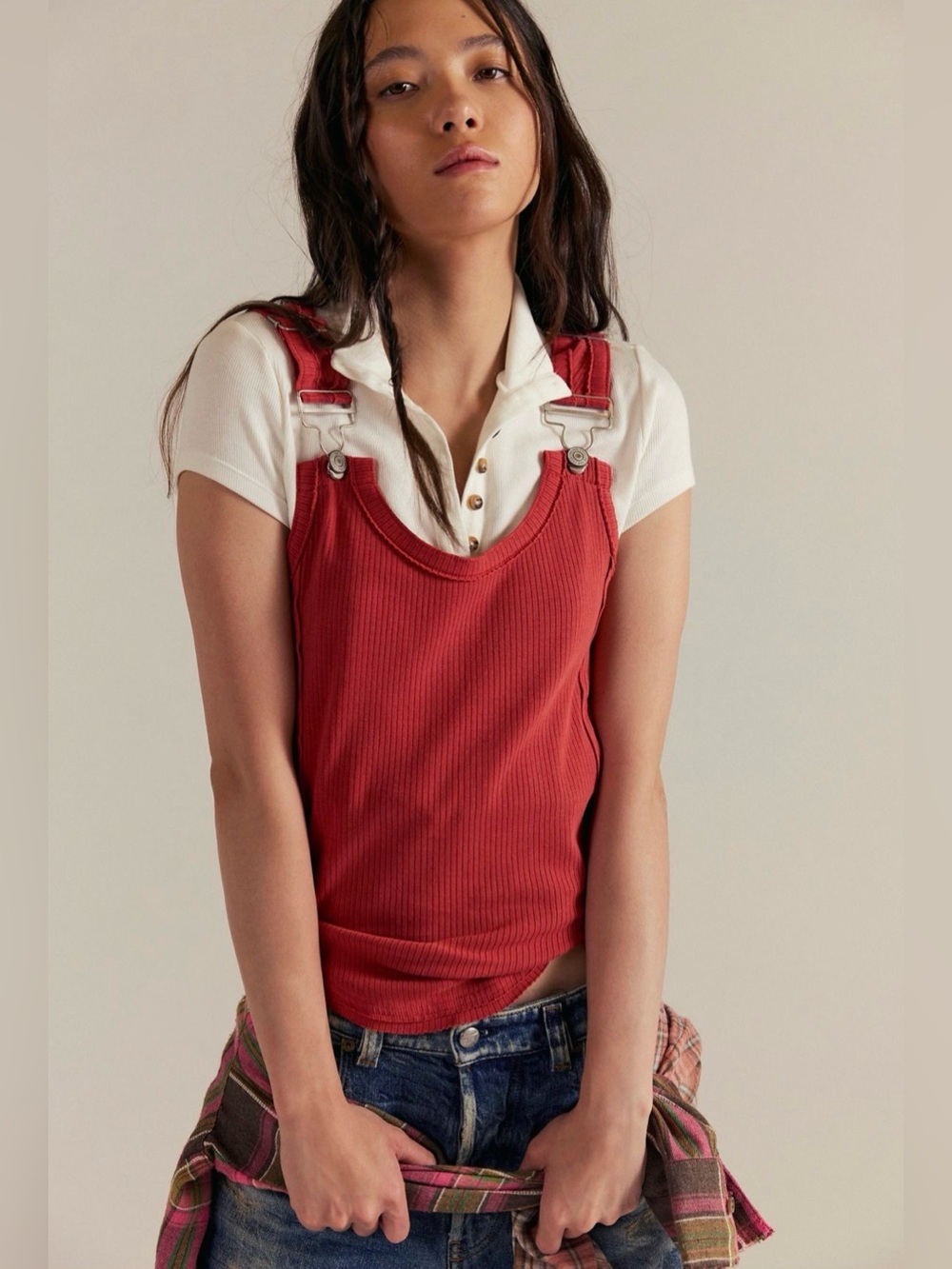 NWT We The Free Jamie Tank Ribbed Hardware Tank in Red Dahlia